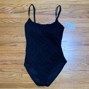 La Blanca swimsuit - black eyelet textured one piece, mantra medallion size 6